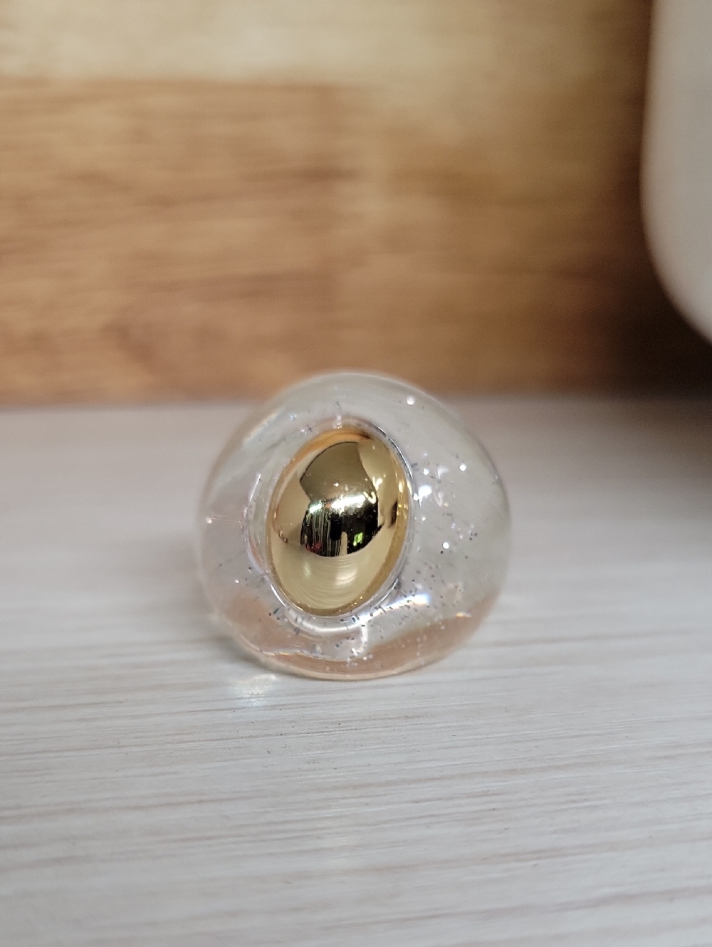 Clear Glitter Ring with Gold Orb Accent
